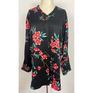 Victoria’s Secret Gold Label Silk Sleep Shirt Size M Black Floral Luxury